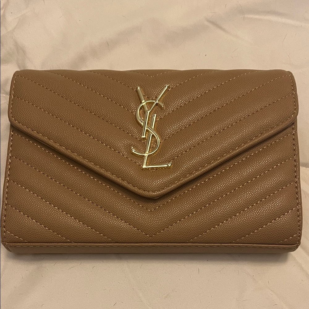 Tan Quilted Vegan Leather Clutch